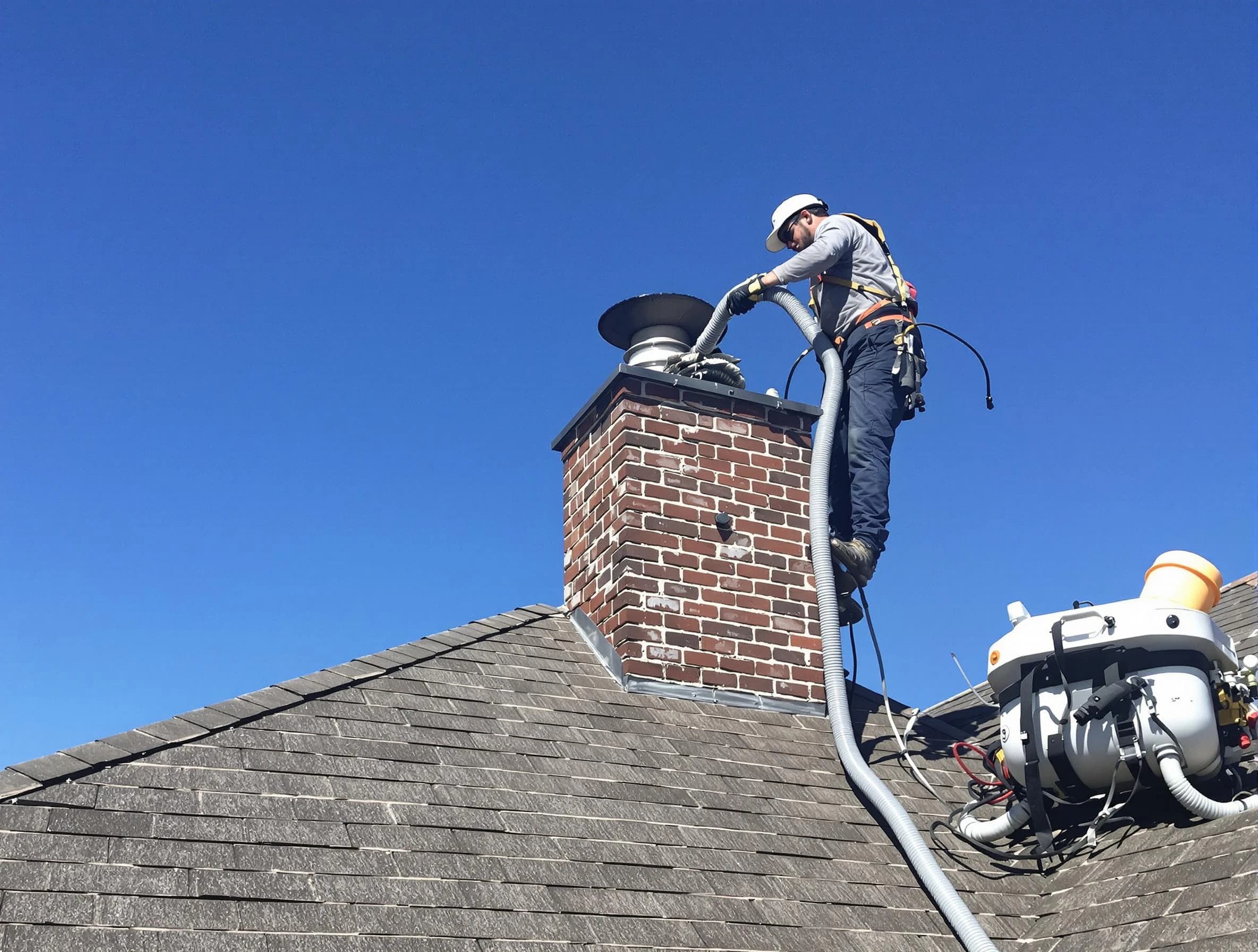 Dedicated Ridgewood Chimney Sweep team member cleaning a chimney in Ridgewood, NJ