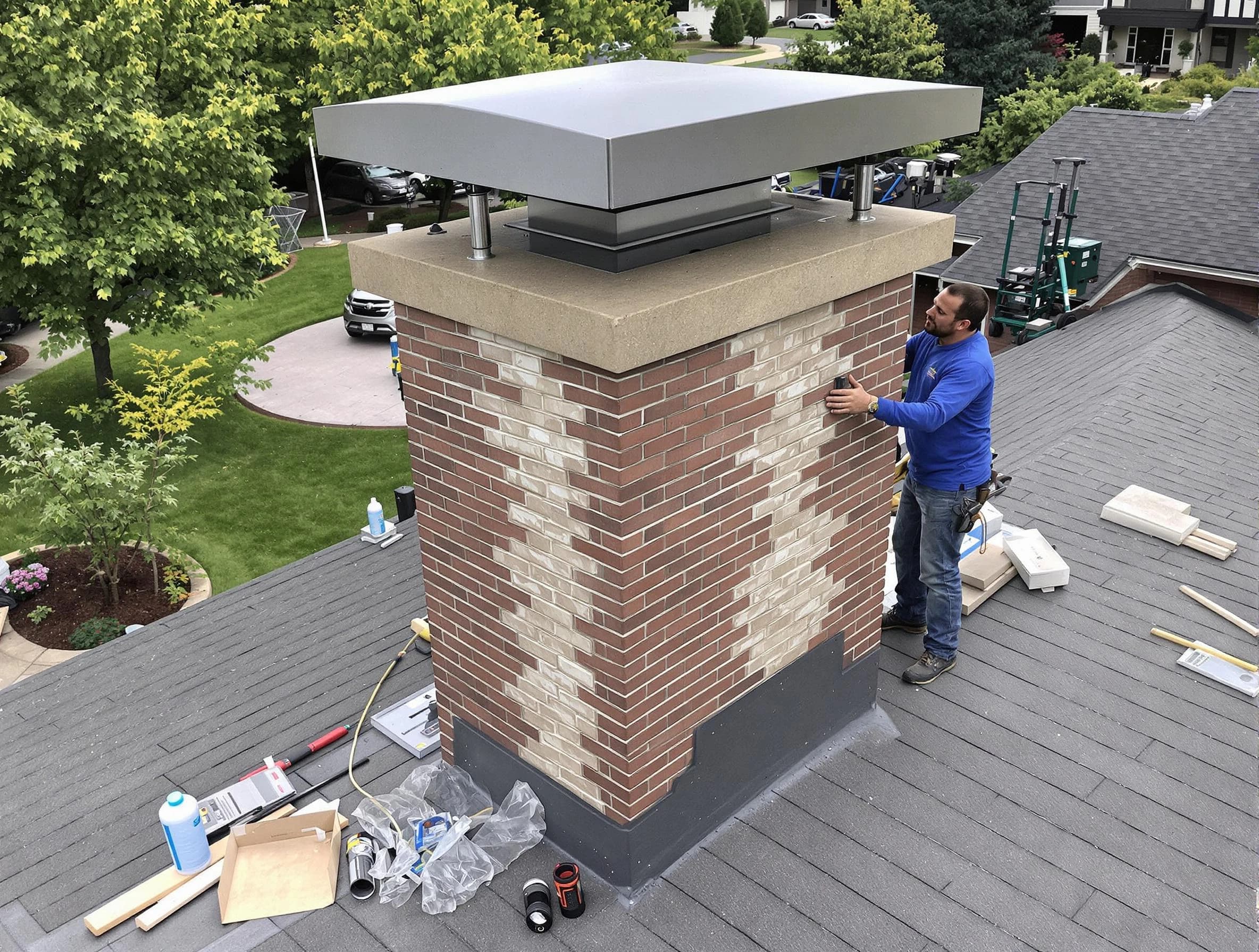 Ridgewood Chimney Sweep team working on a custom chimney remodel in Ridgewood, NJ