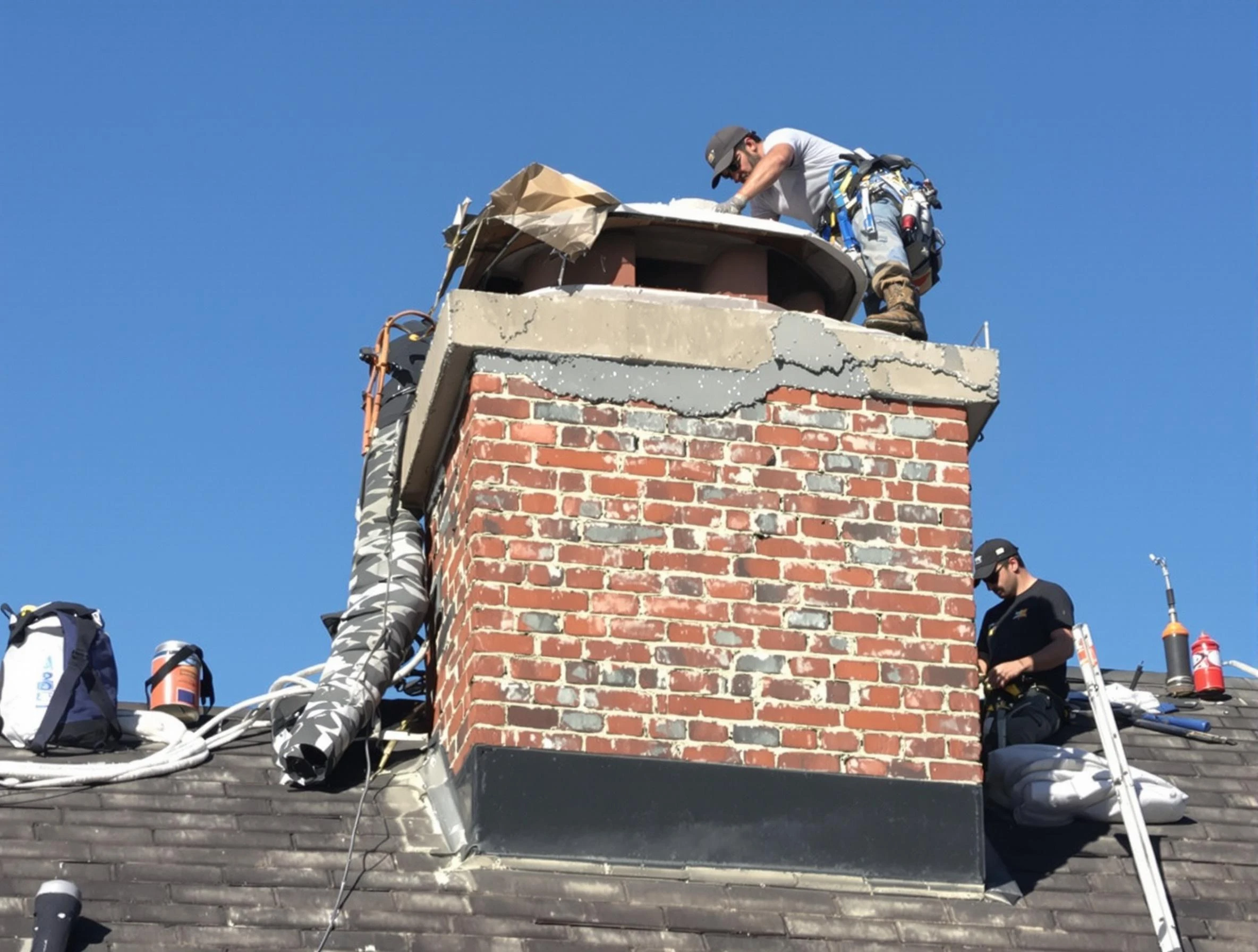 Ridgewood Chimney Sweep installing a custom chimney crown in Ridgewood, NJ
