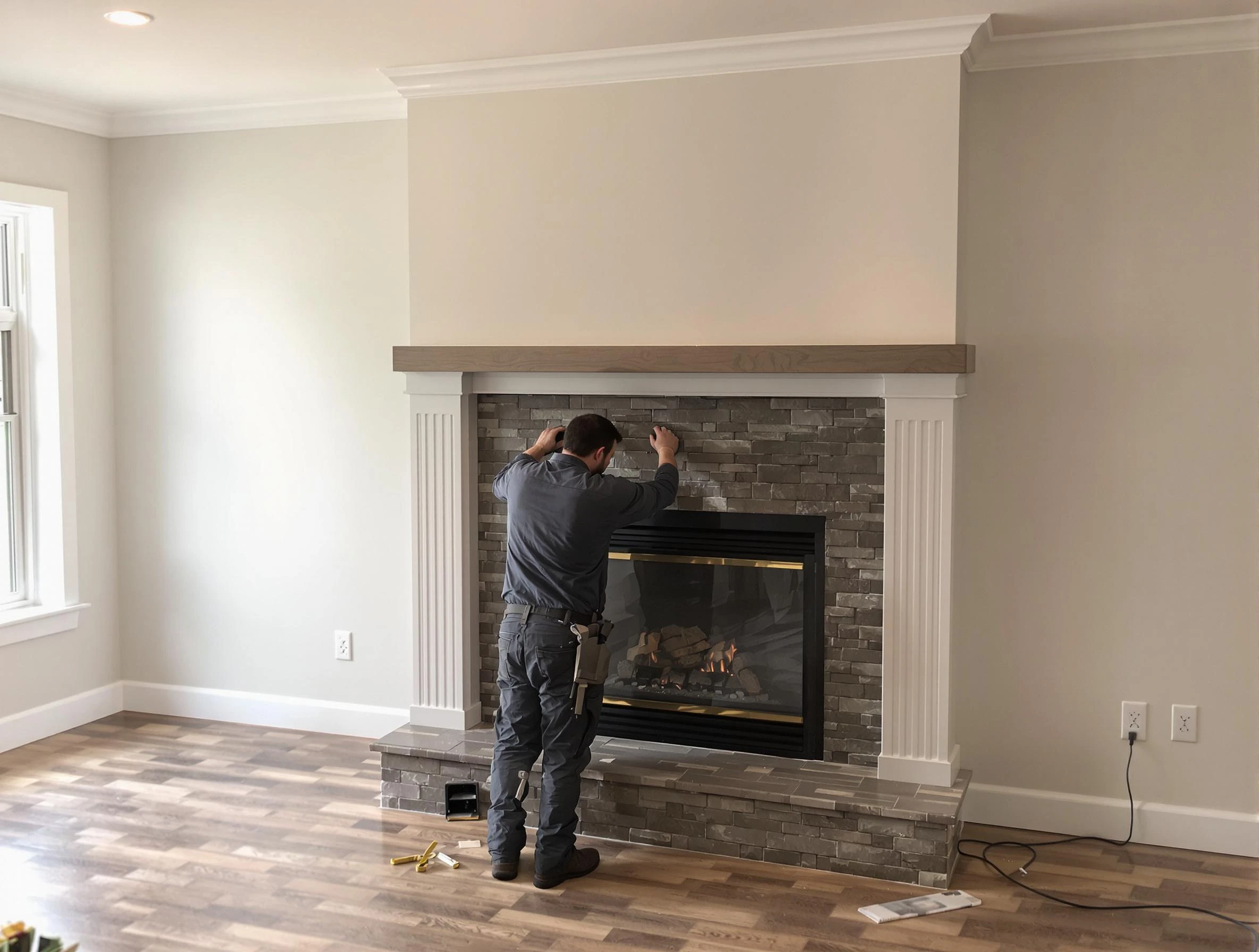 Ridgewood Chimney Sweep finishing a custom fireplace install in Ridgewood, NJ
